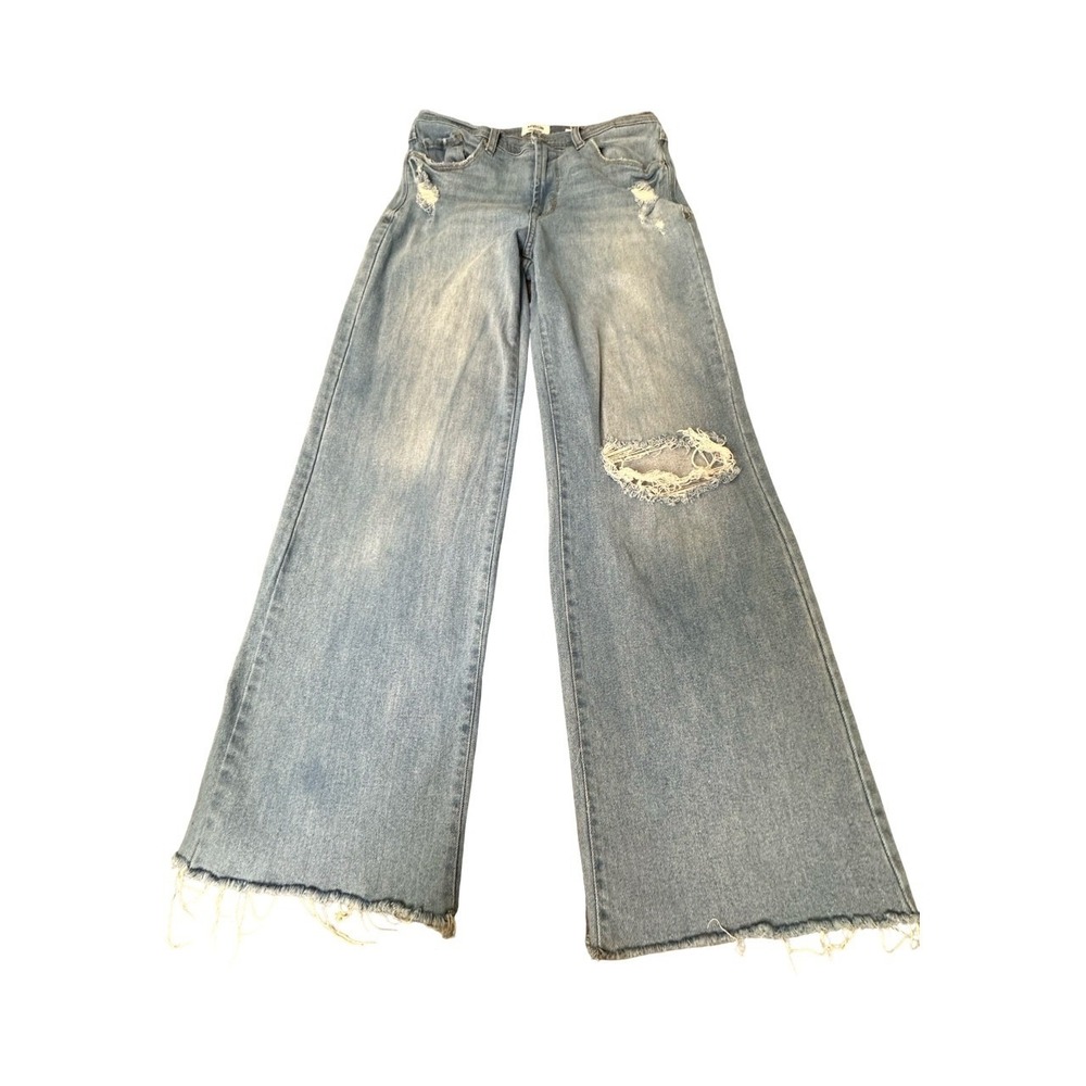 Kensie Jeans Denim Womens 8/29 Blue The Wide Leg‎ Vintage Luxe Distressed Frayed